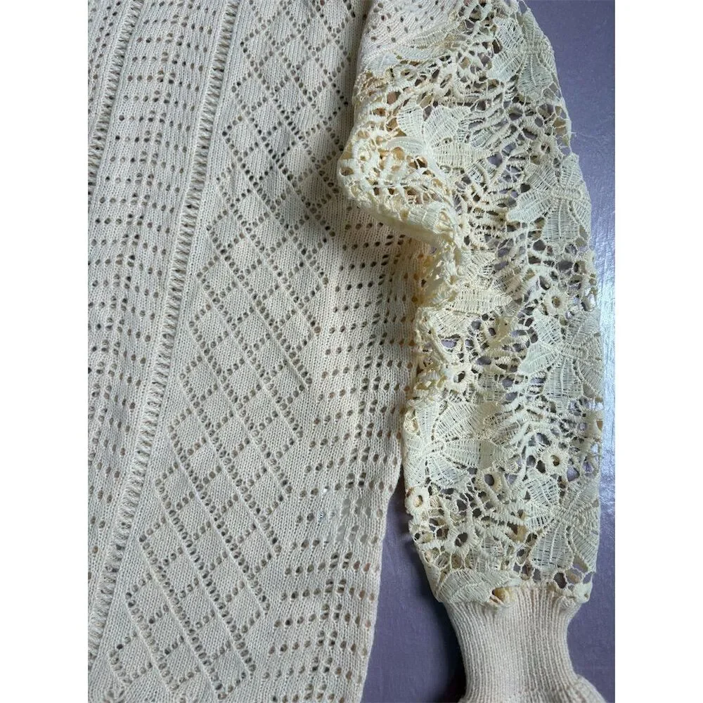 J. Crew‎ Women's 2XL Beige Lace Knit Pullover Sweater Long Sleeve